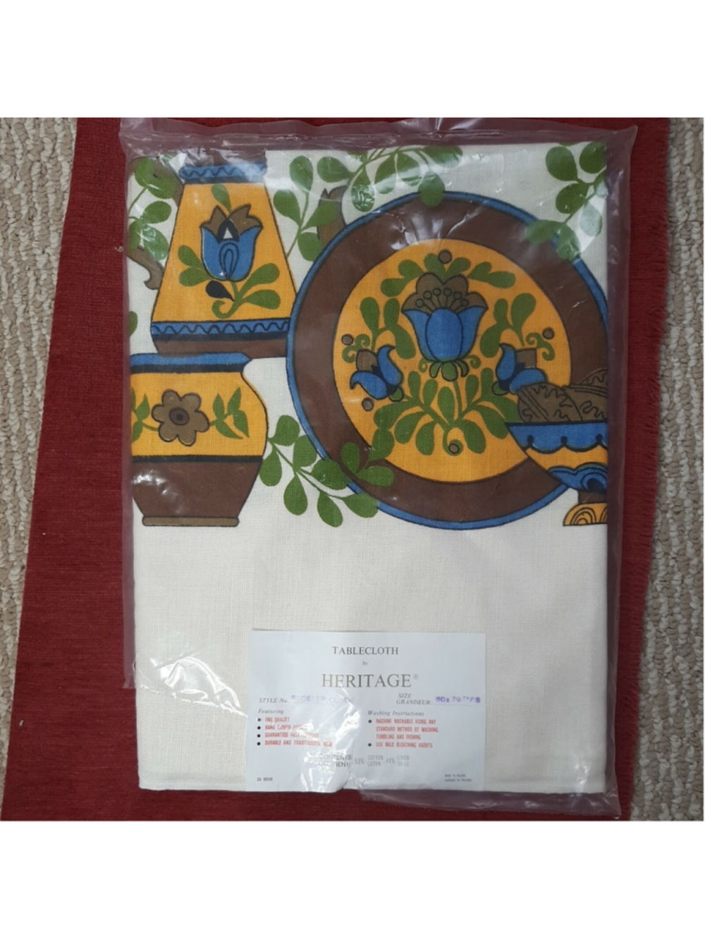 Vintage Mid Century Tablecloth Heritage Rooster Clock 60 x 79" Linen‎ Cotton NWT